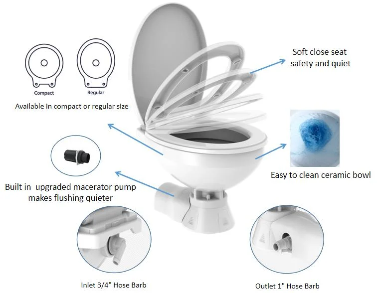 Seaflo Quiet Flush Electric Toilet Smart Marine Toilet